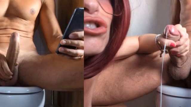 Stepmom Catches Stepson Masturbating in the Bathroom (Big Cumshot)